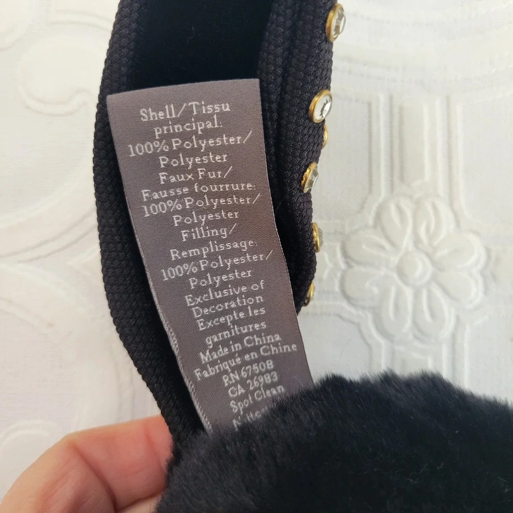 Vince Camuto Earmuffs Black Embellished Studded‎ Knot Faux Fur One Size Cozy